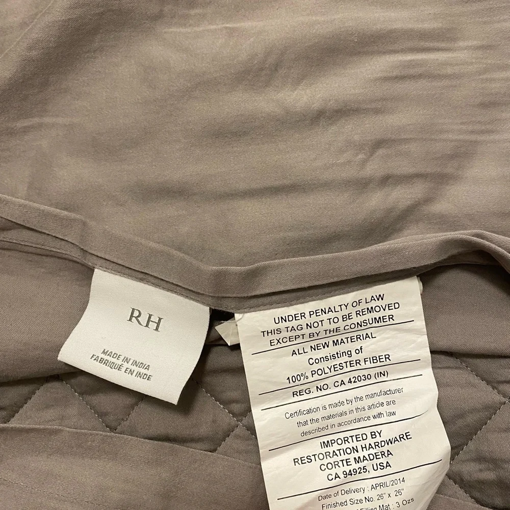 Restoration Hardware RH Velvet Euro Pillow Sham Gray